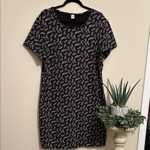 Old Navy Black and Cream Leaf Print Mini Dress